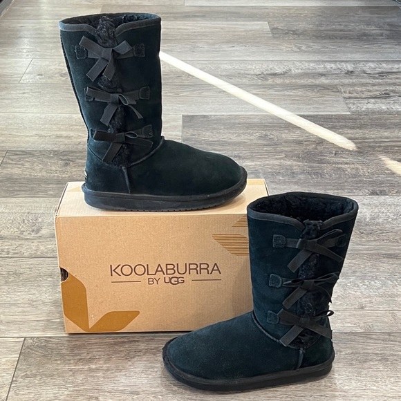 Koolaburra UGG Victoria Tall Boots Black 3 Bow Suede Kids Size 3 - Picture 1 of 10